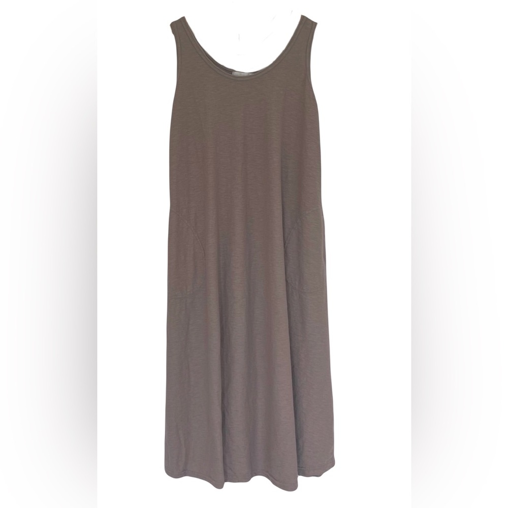 Cut Loose Linen Blend Midi Dress Womens Large Tank A-Line Pockets Lagenlook Brwn